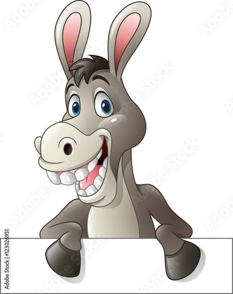 Fototapeta Cartoon funny donkey holding blank sign