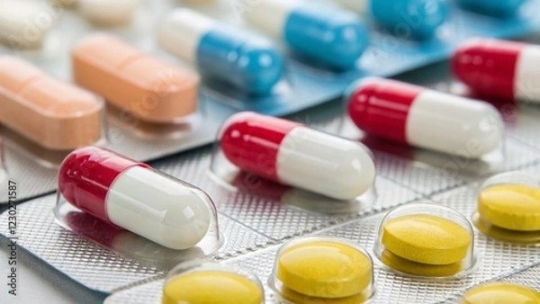 Obraz Macro Close-up of Medication Pills: Hourly Dosage Reminder for Timely Treatment