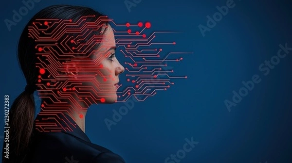 Obraz Exploring digital minds the intersection of technology and human emotion studio portrait dark environment side view