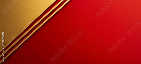Fototapeta A luxurious red and gold background featuring a textured golden paper surface and rich red felt fabric in a diagonal composition. The contrast between these vibrant colors creates an elegant and festi