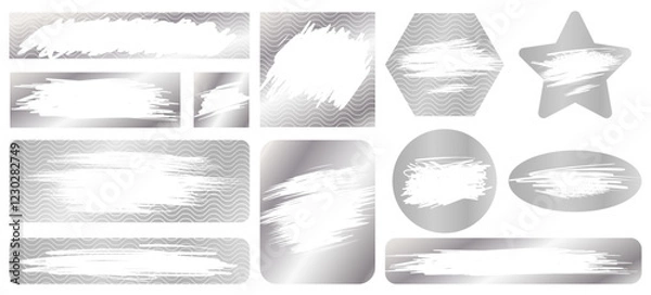 Fototapeta Silver scratch cards, scraped texture effect. Vector set of metallic scratch-off templates for lotteries, prize money, and discount coupons. Isolated on transparency background.
