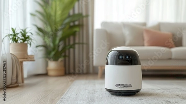 Fototapeta Assistive tech transforms elderly care. Modern air purifier in a bright, stylish living room setting.