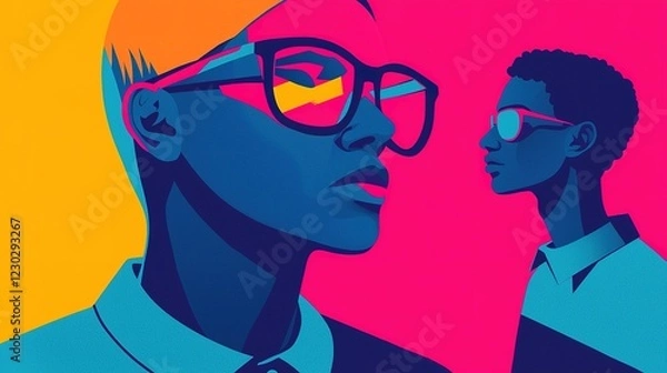 Fototapeta Vibrant portraits of diverse models urban setting digital art contemporary style eye-level identity exploration