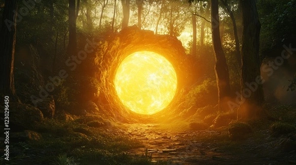 Fototapeta A glowing portal in the middle of a forest or desert.