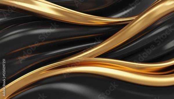 Fototapeta  Black and gold abstract texture with fluid metallic reflections, luxurious and elegant