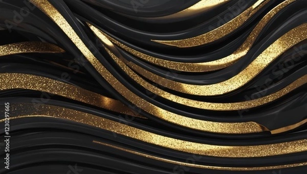 Fototapeta  Black and gold abstract texture with fluid metallic reflections, luxurious and elegant
