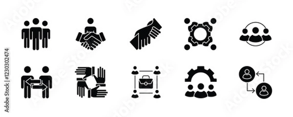 Obraz Team thin line icon set. Containing teamwork, group people, achievement, collaboration, cooperation, leadership, meeting, management, togetherness, organization. Vector illustration