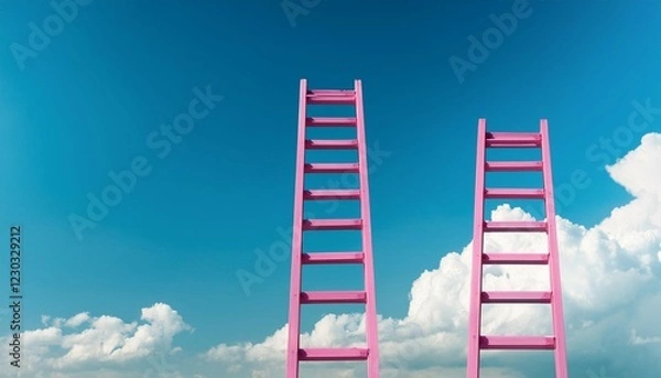 Fototapeta pink ladder against blue sky with clouds business growth and success concept