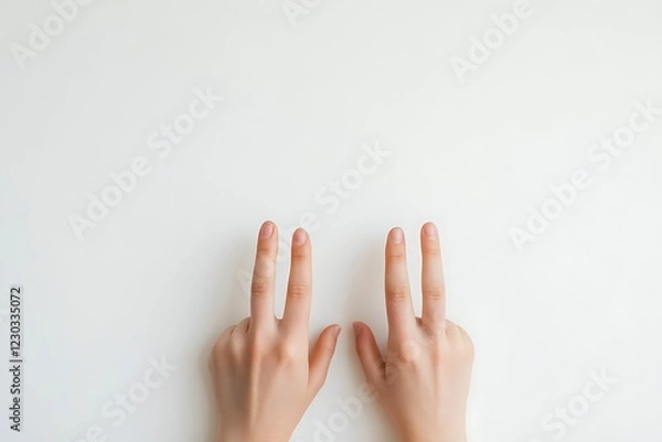 Fototapeta Two hands showing two fingers each on a white background