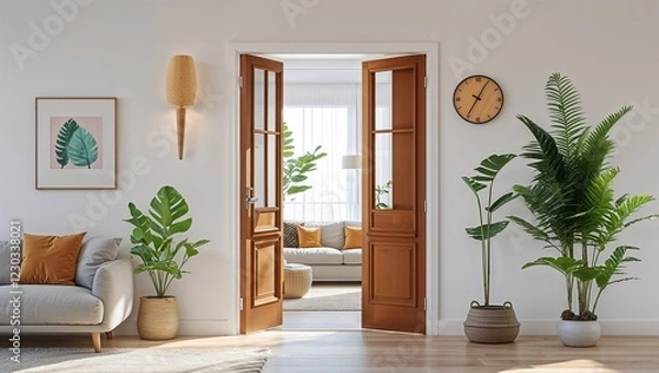 Fototapeta Open Home Door with Elements for Easy Opening and Closing, Isolated on a Clean White Background for Home Design