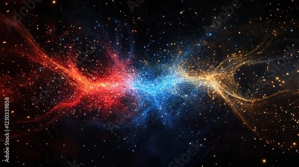Fototapeta Fireworks Display with Bright Red Blue and Golden S