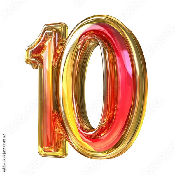Obraz Isolated Golden Number 10 with Red Accents