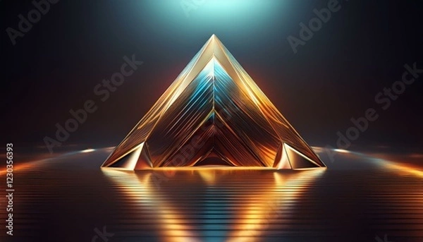 Obraz pyramid shape floating with metallic reflections 
