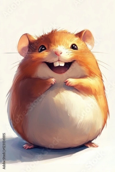 Obraz Happy hamster smiling, studio shot, white background, pet illustration