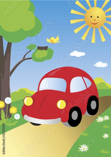 Fototapeta Little cute red car