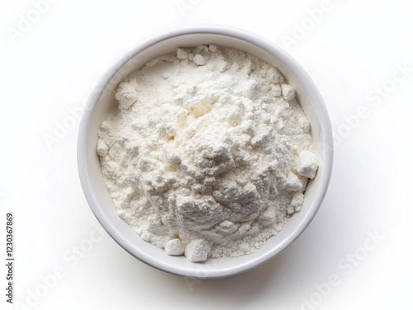 Fototapeta Overhead Shot of Baking Powder in Bowl - White Background Stock Photo