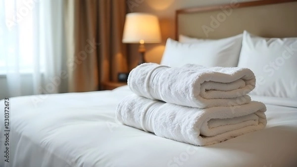 Obraz White towel on bed decoration in bedroom interior