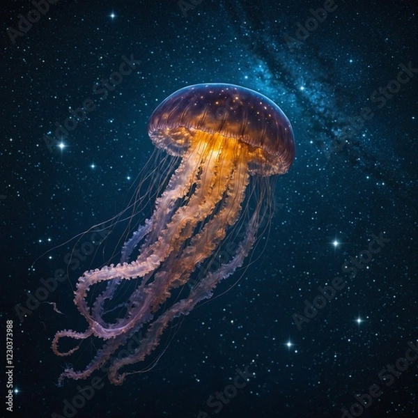 Fototapeta A cosmic jellyfish glowing in an ocean of stars