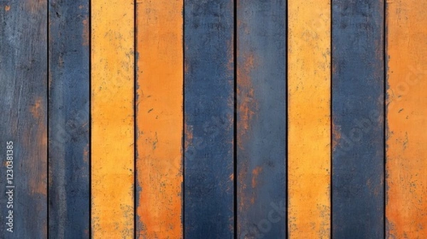 Obraz Vibrant wooden planks in alternating blue and orange hues creating a striking background pattern