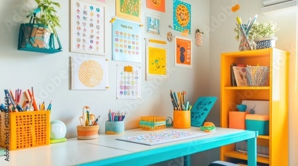 Fototapeta Laptop and Coffee Cup on Balcony with Urban City View