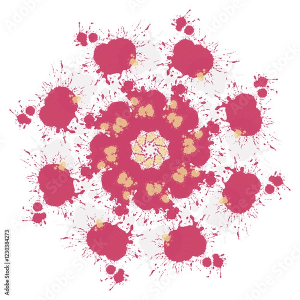 Fototapeta Abstract flower mandala background with white, red and blue splashes on Fireworks art,Colorful abstract pattern, symmetry kaleidoscope symmetrical background -illustration