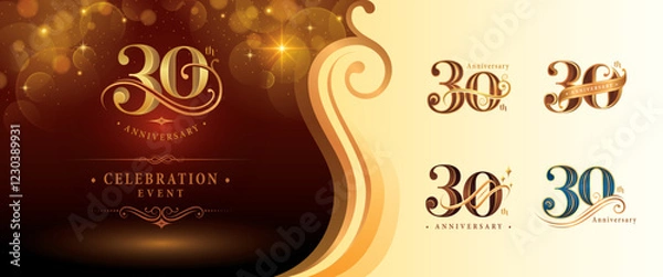 Obraz Set of 30th Anniversary logotype design, Thirty years Anniversary Logo, Elegant Classic Logo, Luxury Vintage and retro Serif Number 30, Celebrating Anniversary Logo for Congratulation event invitation