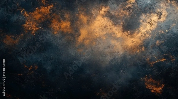 Fototapeta Swirling soft clouds of orange and gray fill the canvas, evoking a sense of mystery and depth. The dynamic interplay of colors brings a captivating energy to the dark slate backdrop