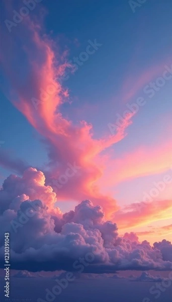 Fototapeta Softly glowing sky at dusk with low-hanging wispy cirrus clouds, glow, twilight