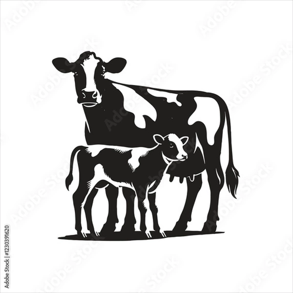 Fototapeta Dairy cow and calf vector