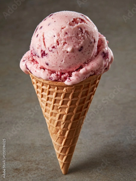 Fototapeta Delicious strawberry ice cream in a waffle cone