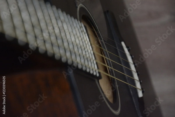 Obraz Black guitar zoom in with strings