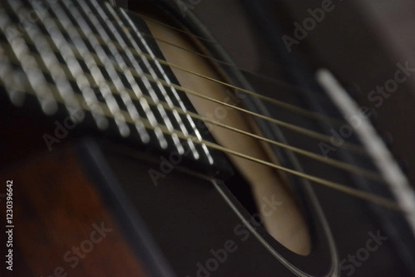 Obraz Black guitar zoom in with strings