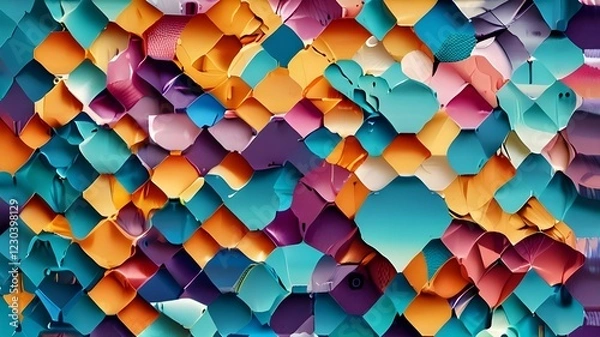 Fototapeta designs that are hexagonal and have gradients that gradually change color.,
