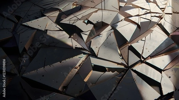 Fototapeta a surface with light shadows and geometric patterns that are shattered and cracked.