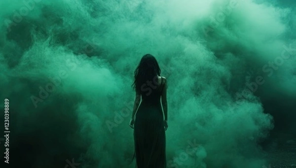 Fototapeta Enigmatic Silhouette in Emerald Smoke