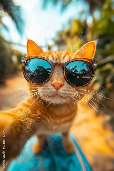 Obraz A cat takes a selfie on the beach.