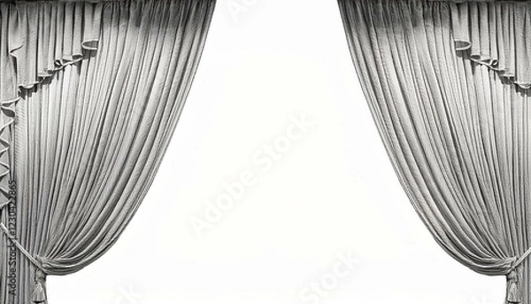 Obraz vertical pencil sketch curtain on stage of theater or cinema ajar isolated on white background