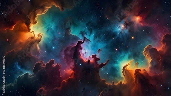 Fototapeta images of deep space with stardust and vivid nebulae.