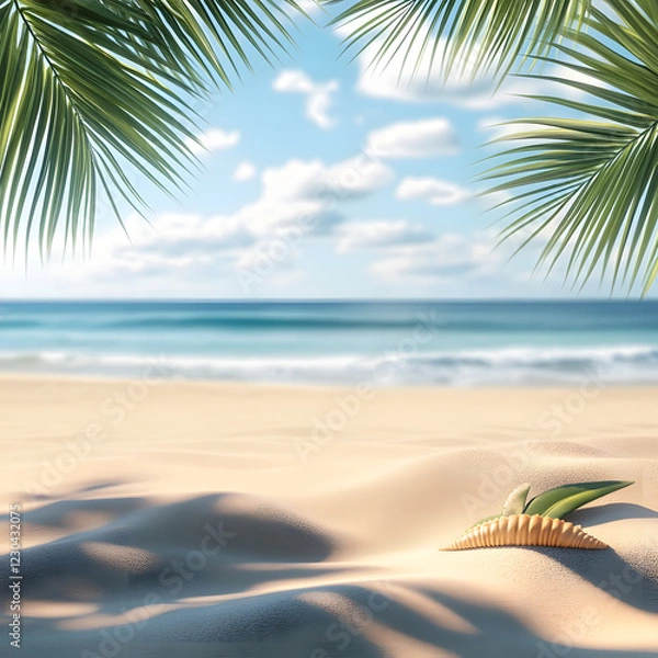 Fototapeta beach sand summer vibes with beach in the background leave empty space for product placement