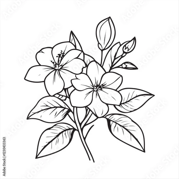 Fototapeta tall Bloom Stem Botanical Sketch , Hand-Drawn Flower Line Drawing
