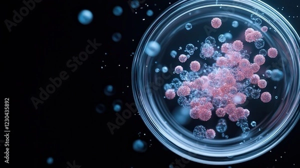 Obraz Close up of glowing molecules in a petri dish with black background macro photography