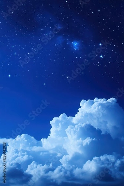 Fototapeta Beautiful Night Sky with Stars and Soft White Clouds at Dusk