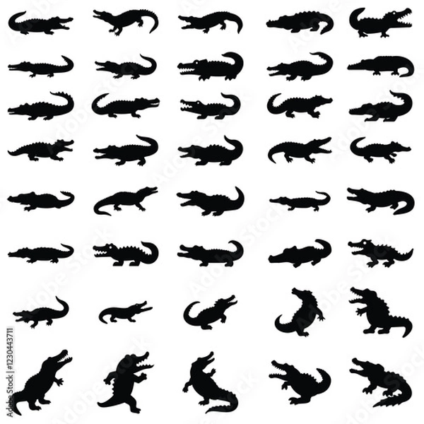 Obraz Crocodile vector silhouette illustration.Crocodile and alligator silhouette set.Alligator Silhouette Set