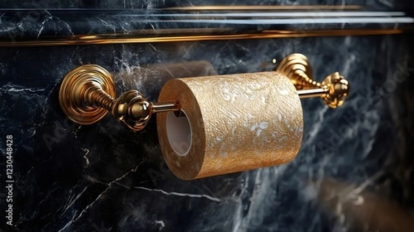 Fototapeta A toilet paper roll is hanging on a wall