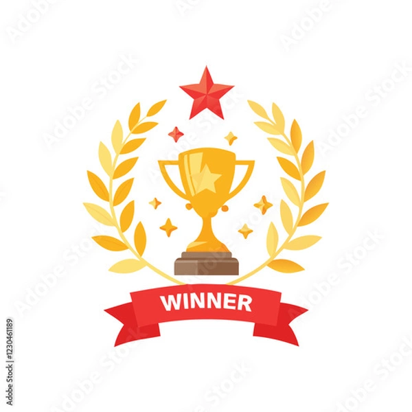 Fototapeta Champion Winner vector  gold medal with ribbon , vector, illustration, symbol, icon, gold