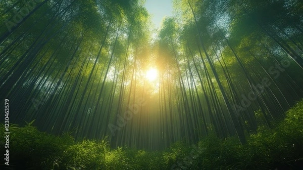 Obraz A serene morning in a dense bamboo grove.