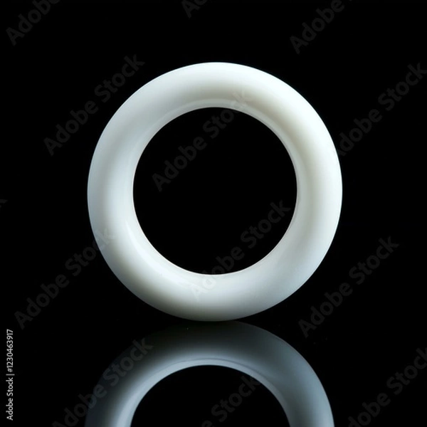 Fototapeta White ceramic circular ring on black reflective surface display