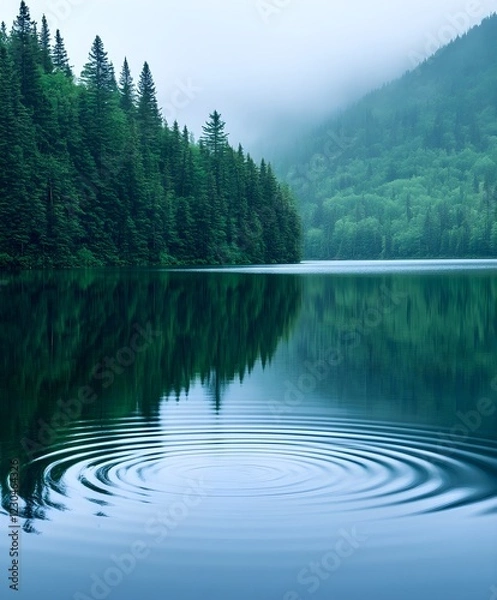Fototapeta Soft ripples on a calm lake reflecting natural light.