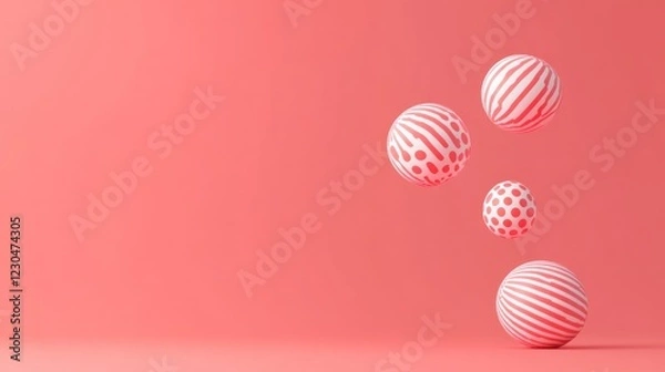 Fototapeta Abstract pink background with floating patterned spheres.