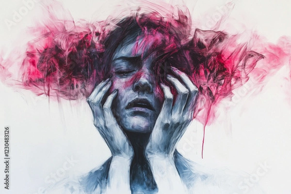 Fototapeta Abstract Painting of a Woman with Pink and Gray Brushstrokes